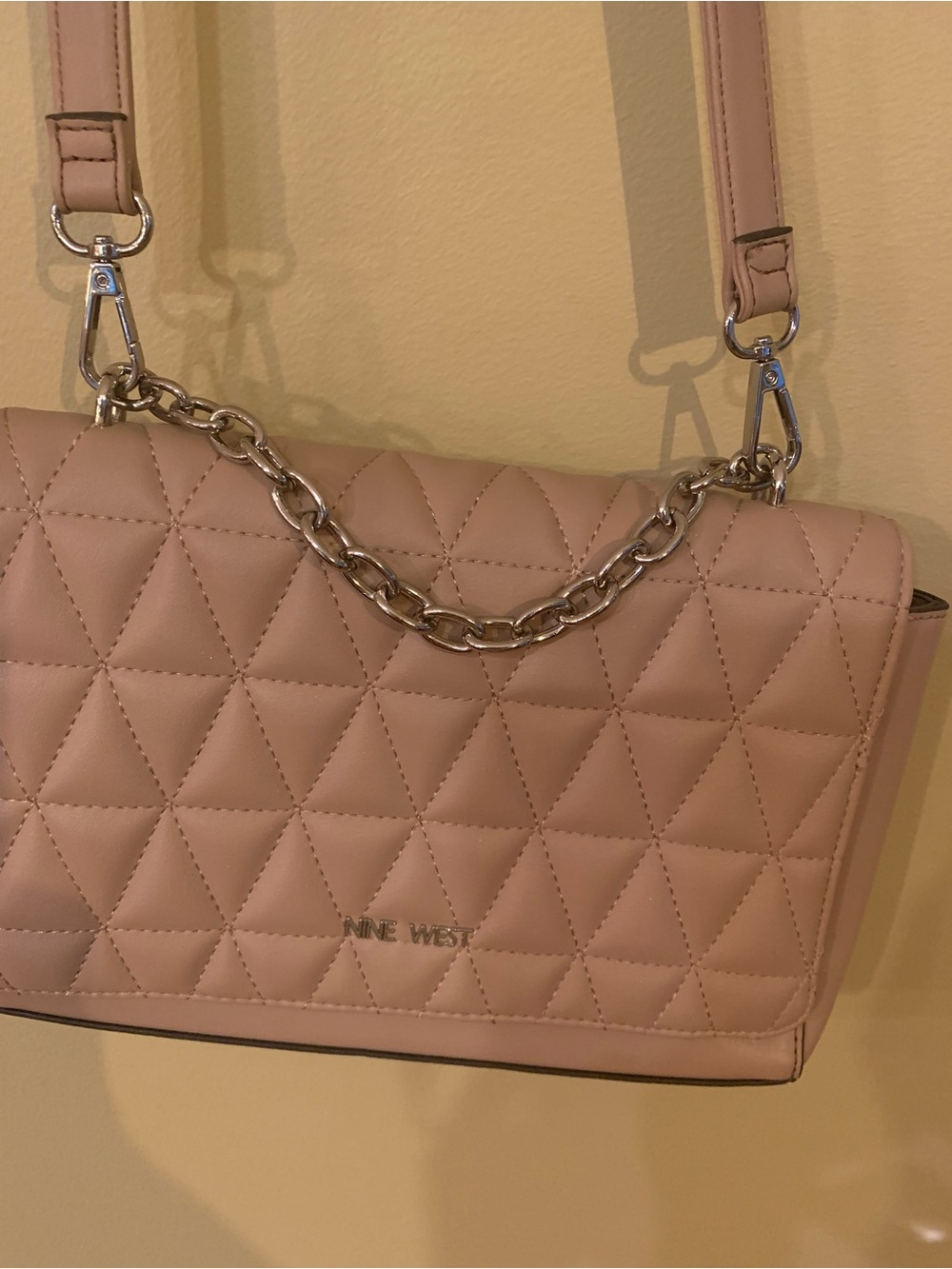 Nine West Quilted Blush Shoulder Bag with Chain Strap